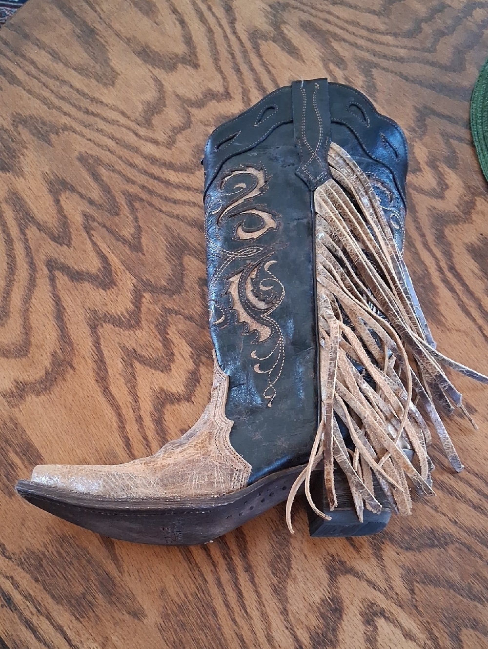 Corral Vintage Leather Brown Tan Inlay Snip Toe Fringe Western Boots Size 7 - Picture 2 of 13
